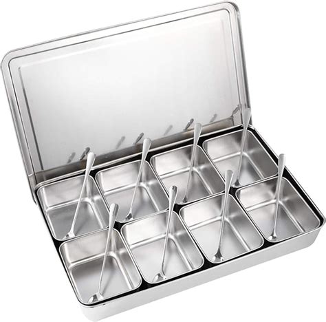 Stainless Steel Seasoning Box with Lid and Holder Tray, 6 